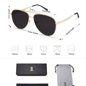 SOJOS Retro Oversized Aviator Polarized Sunglasses for Women Men Classic Large Metal Sun Glasses SJ1207A Gold/Grey Lens