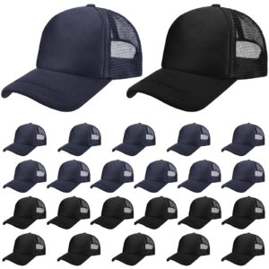 24 Pcs Trucker Hats Bulk Beach Hats for Men Mesh Back Ball Cap Rugged Classic Baseball Trucker Hat for Men and Women (Mesh Style, Navy, Black)