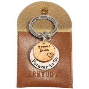 HRMYUDI 2 Year Anniversary Copper Gift Coin Keychain with a 2022 Penny, 2 Years Down and Forever To Go Key Chain Gift, Anniversary Presents for Wife Husband, Girlfriend Boyfriend