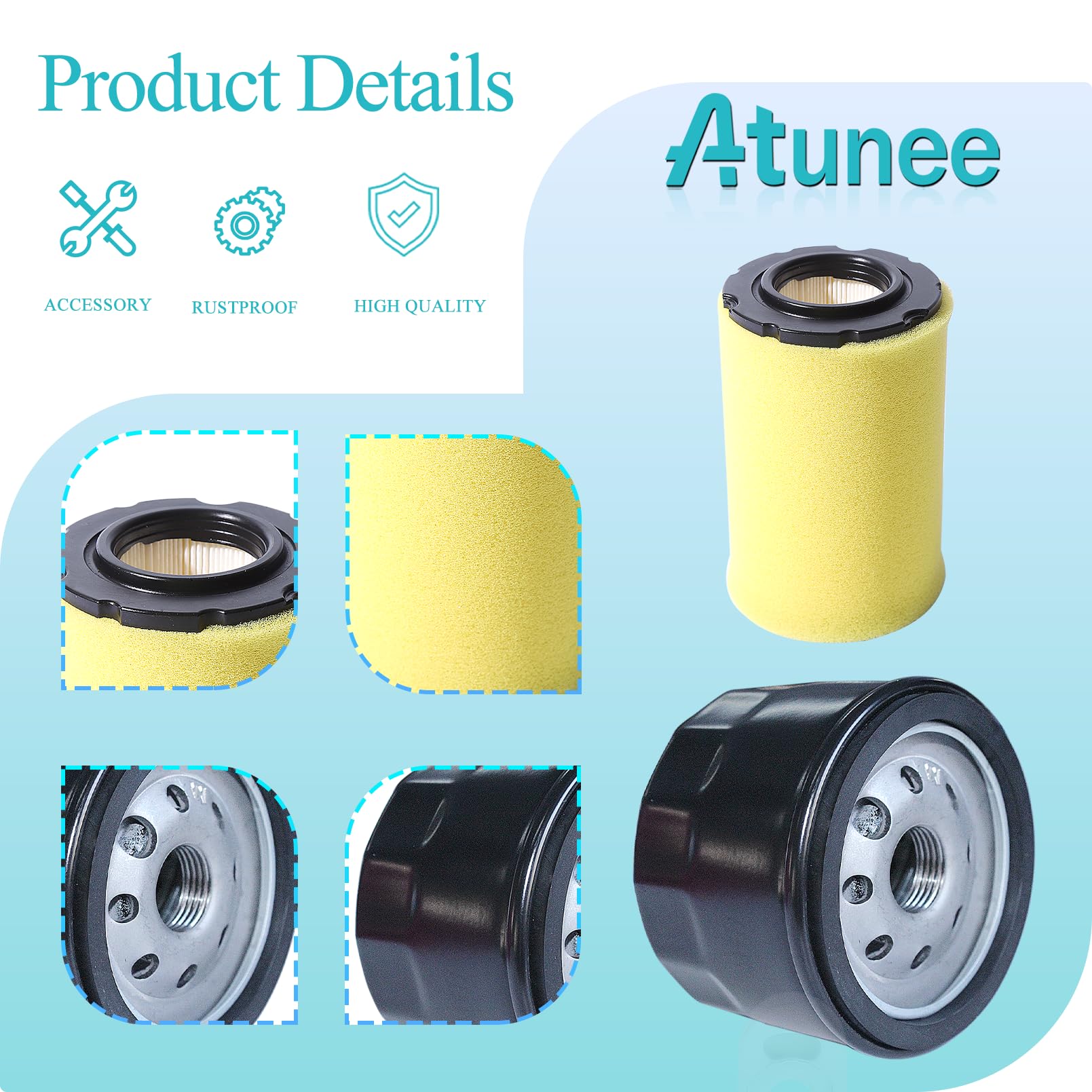 Atunee MIU14395 D125 Air Filter 492056 Oil Filter for John Deere D100 D125 D130 D110, and Fits for 5421 5428 992376 590825 Compatible with Husqvarna YTH22V46 YTH24V48 YTA22V46