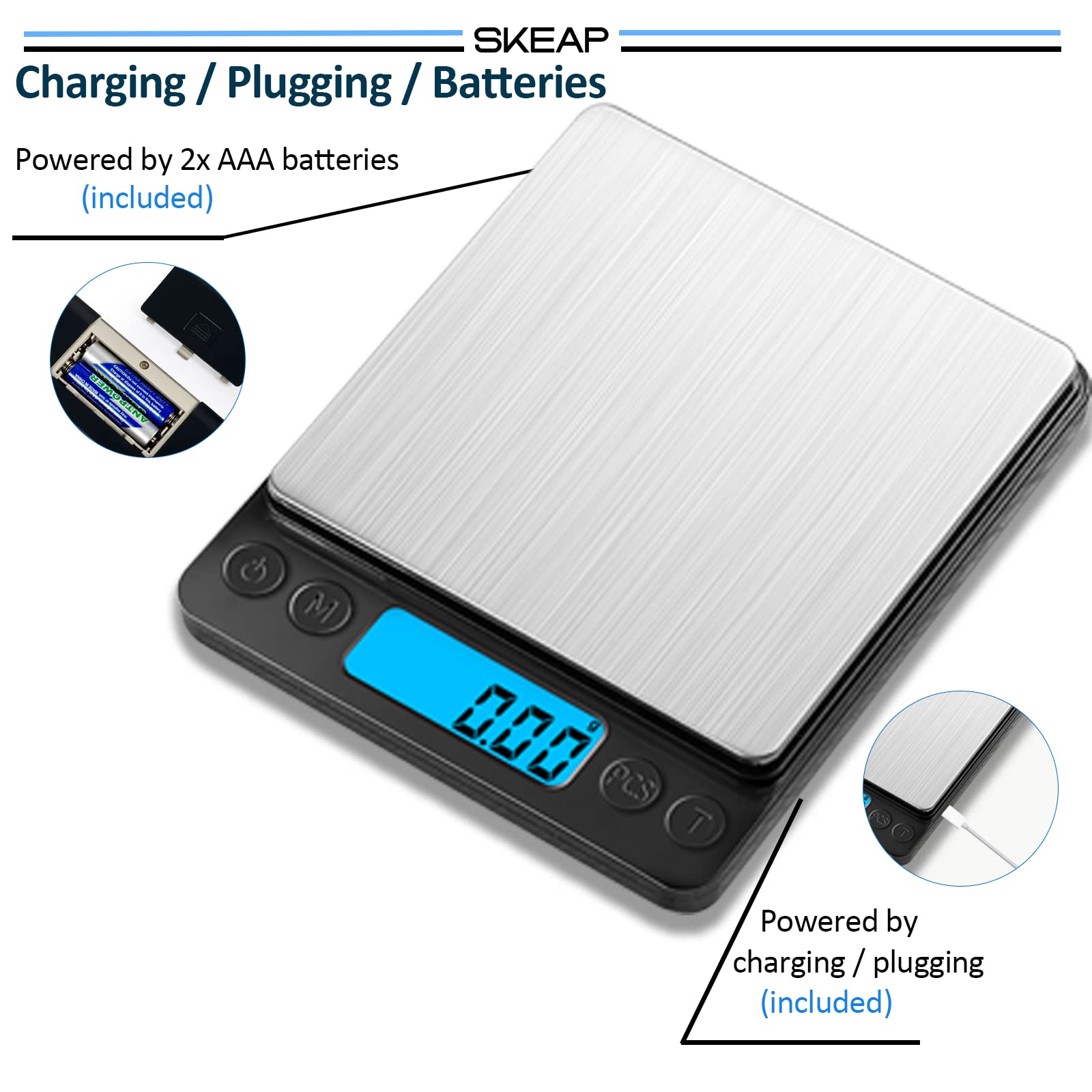 SKEAP Gram Scale 0.01g Accuracy, Food Scales Kitchen Digital Weight Grams & OZ, Jewelry Scale, High Accuracy Gram Scale, Digital Scale with Charging,Batteries and USB Cable Included