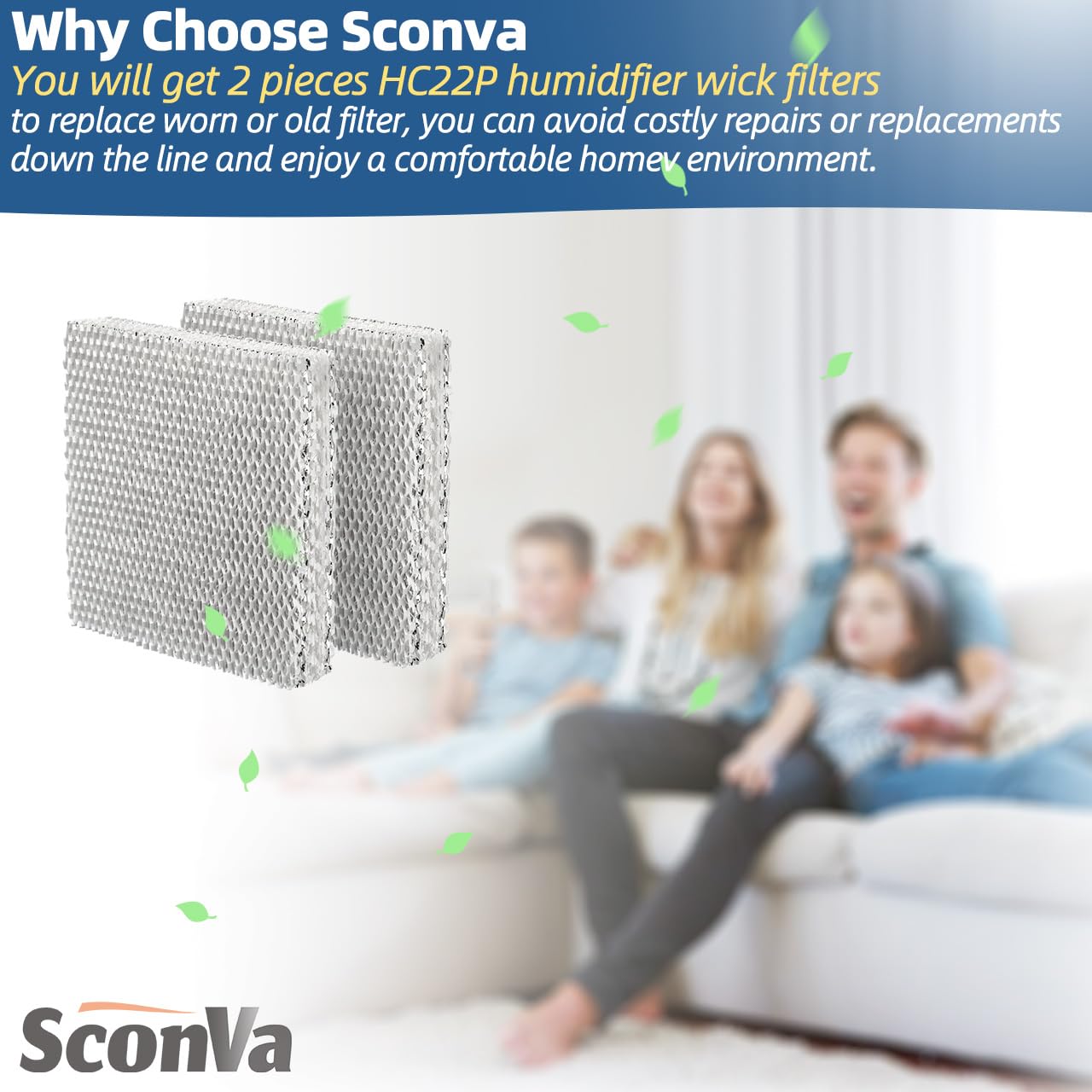 Sconva HC22P Humidifier Filter Pad Replacement Filter Wicks Compatible with Honeywell HE100, HE150, HE220, HE225 HE240, & Aprilaire 110 220 550 (Pack of 2)