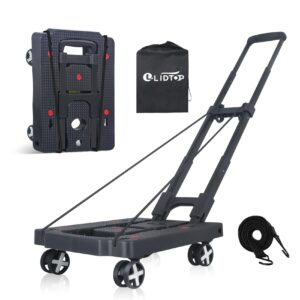 folding hand truck dolly, lightweight dolly luggage cart foldable with 4 rotate wheels, utility cart with adjustable handle,collapsible dolly for moving travel shopping office airport