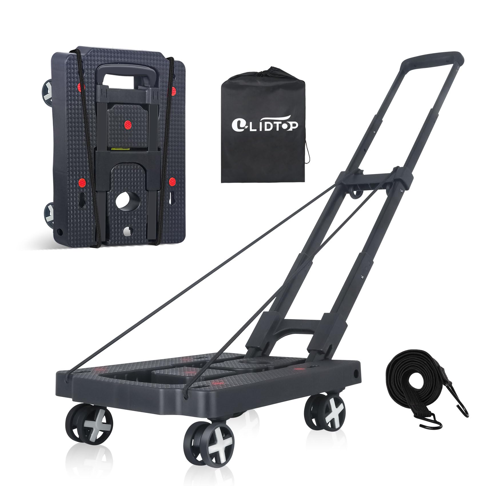 Folding Hand Truck Dolly, Lightweight Dolly Luggage Cart Foldable with 4 Rotate Wheels, Utility Cart with Adjustable Handle,Collapsible Dolly for Moving Travel Shopping Office Airport