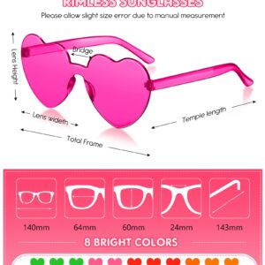 Sherr 48 Pairs Rimless Sunglasses Neon Party Supplies Glasses Plastic 80s Funky Sunglasses for Women Men (Neon Color,Heart Shape)