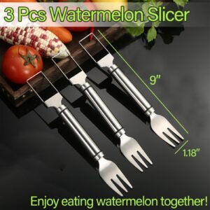 FANTEXY 3 Pieces 2-In-1 Watermelon Fork Slicer Cutter, Watermelon Slicer Cutter, Dual Head Stainless Steel Fruit Forks Slicer Knife for Family Parties Camping Party