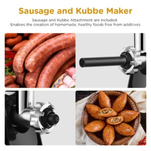 AAOBOSI Meat Grinder Electric, [3000W Max] Meat Grinder Heavy Duty with 2 Stainless Steel Blades & 4 Grinding Plates, Sausage Maker & Kibbe Kit for Home Kitchen & Commercial Using