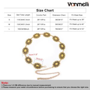 VONMELLI Western Chain Belt for Women Concho Silver Link Chain Belts for Jeans Dresses Gold S