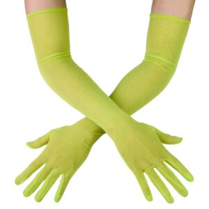 luwint long mesh gloves, 21" over elbow extra long tulle gloves opera halloween prom stretchy long silk sheer gloves (long gloves, green)