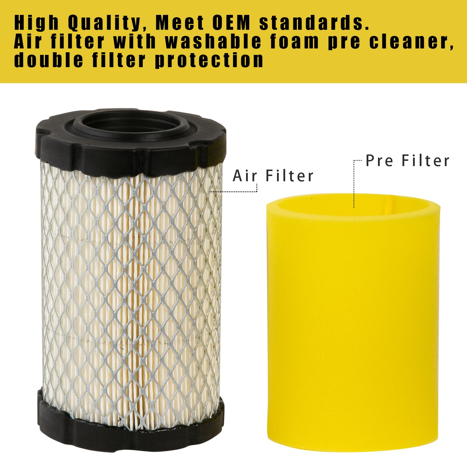 DemJamr 2 Pack 796031 Air Filter with 797704 Pre Filter Replaces for BS 992376 590825 591334 594201 Air Cleaner, Compatible with JD MIU14395 MIU13038 MIU13963 GY21435 Lawn Mower.