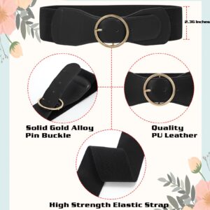 WERFORU Women Elastic Stretchy Wide Belt for Dress Ladies Stretch Thick Waist Belt with Gold O Ring Buckle, Black+Brown