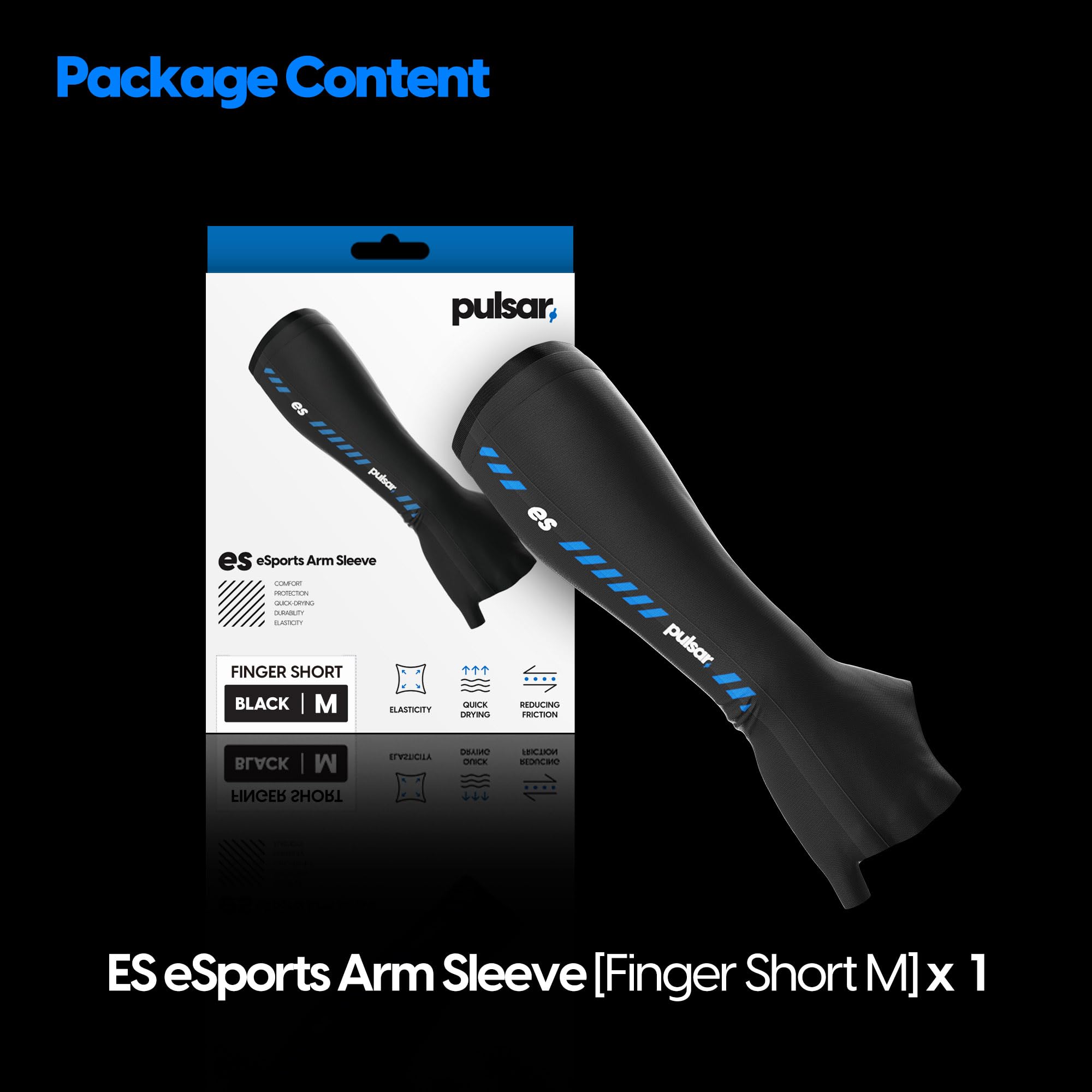 PULSAR eS Gaming Arm Sleeve for Esports Gaming Compression Sleeve, Finger Short Medium Black