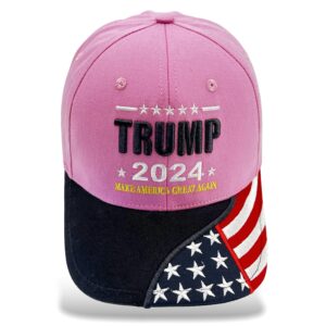 Trump 2024 Hat Donald Trump Hat Make America Great Again Hat MAGA 3D Embroidered Adjustable Baseball Cap Pink