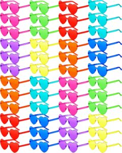 sherr 48 pairs rimless sunglasses neon party supplies glasses plastic 80s funky sunglasses for women men (neon color,heart shape)