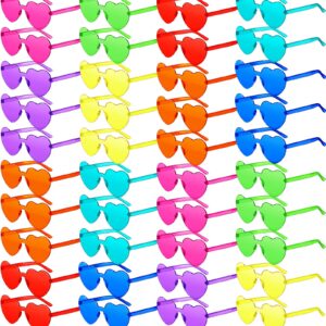 Sherr 48 Pairs Rimless Sunglasses Neon Party Supplies Glasses Plastic 80s Funky Sunglasses for Women Men (Neon Color,Heart Shape)