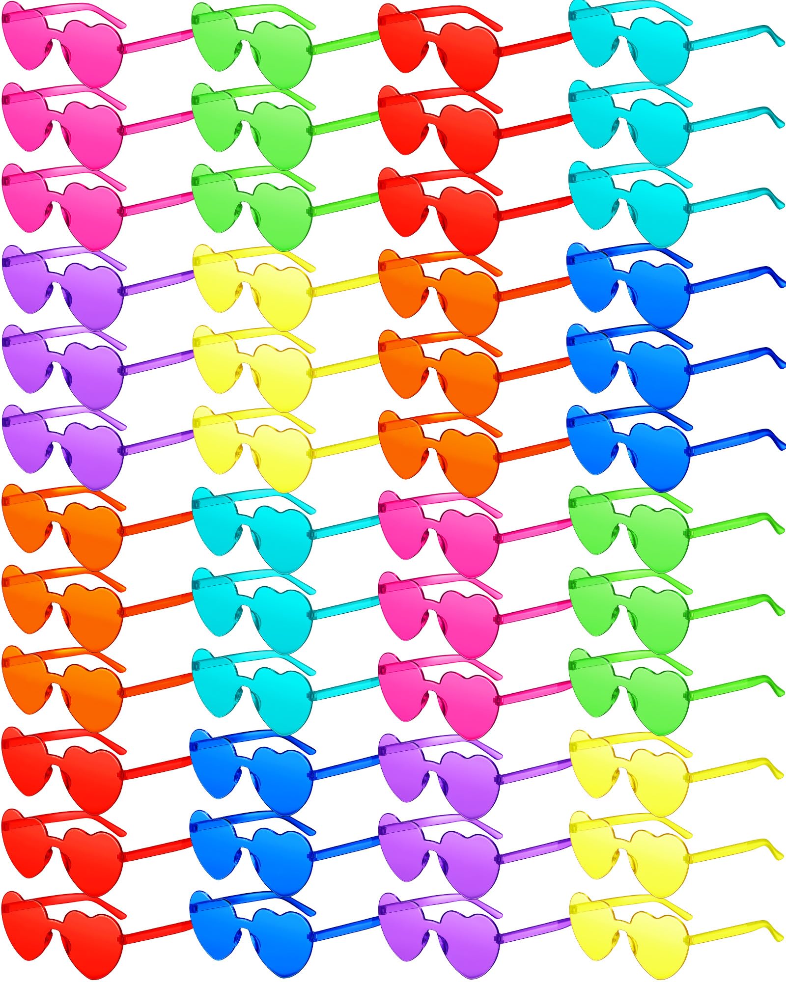 Sherr 48 Pairs Rimless Sunglasses Neon Party Supplies Glasses Plastic 80s Funky Sunglasses for Women Men (Neon Color,Heart Shape)