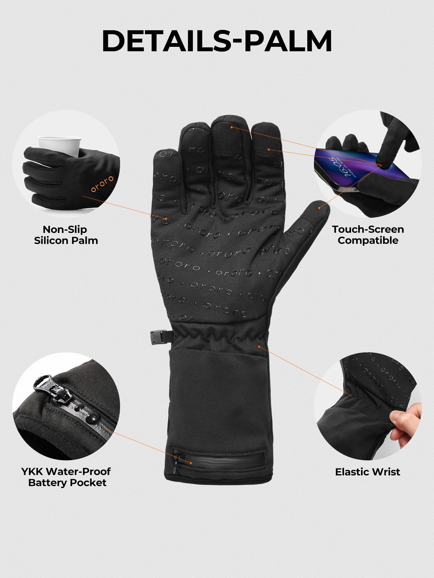 ORORO Heated Gloves Liner for Men and Women, Lightweight Heated Liner Gloves for Riding, Skiing and Arthritis Hands (Black, S)