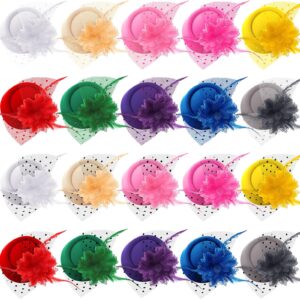 glitinsel 20 pcs vintage fascinators hats for women tea party, 20s 50s pillbox fascinators veil pillbox headwear with clips for women ladies cocktail weddings birthday halloween christmas