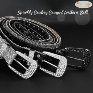 JASGOOD Rhinestone Belt for Women Men Western Cowgirl Bling Studded Leather Belt Sparkly Sequin Diamond belts for Jeans