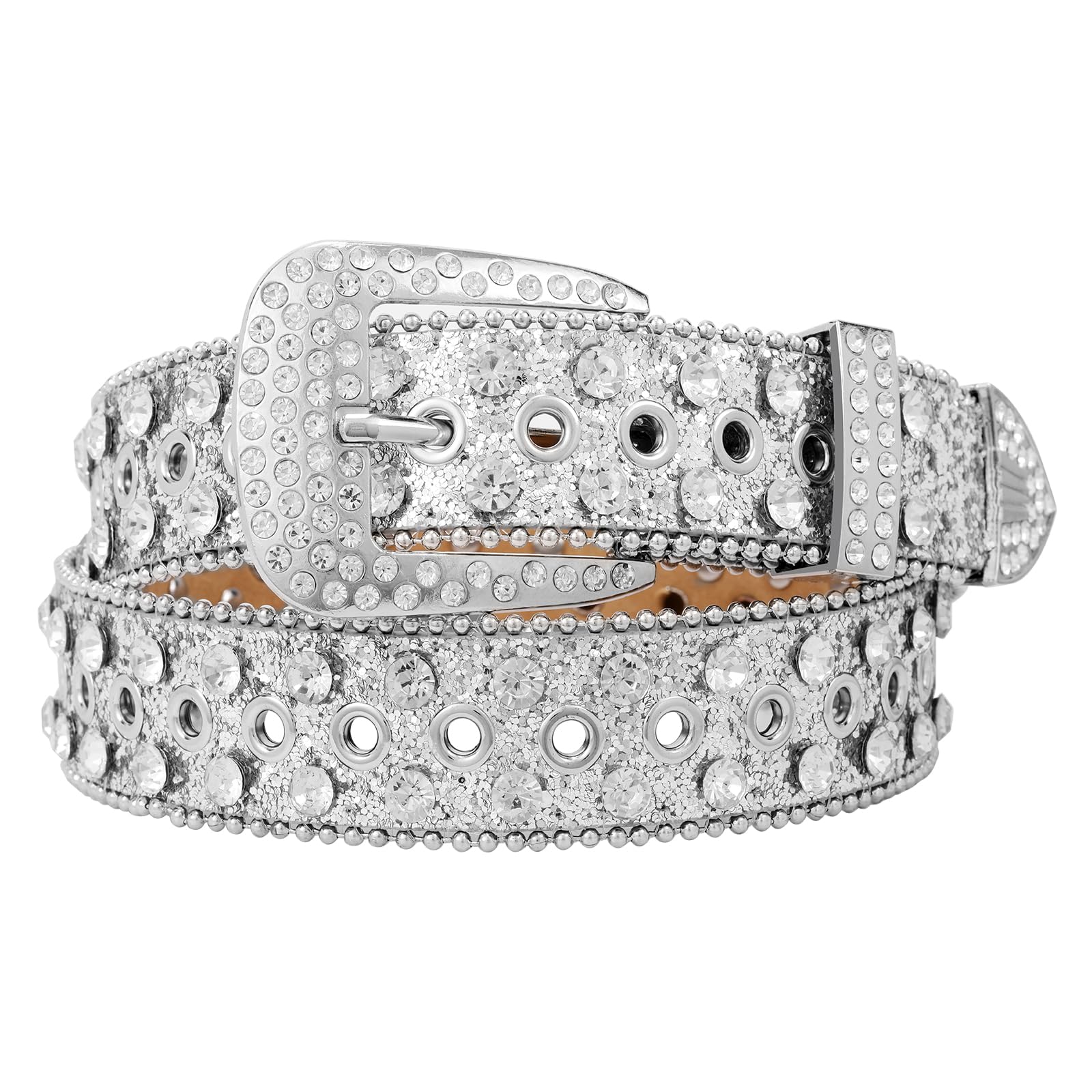 JASGOOD Rhinestone Belt for Women Men Western Cowgirl Bling Studded Leather Belt Sparkly Sequin Diamond belts for Jeans