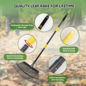 Coopvivi Garden Leaf Rakes, 6FT Rakes for Lawns Heavy Duty 25 Metal Tines 18.5 inch Wide, Adjustable Long Steel Handle, Rakes for Leaves, Gathering Shrub, Leveling Grass, Flower Beds, Yards