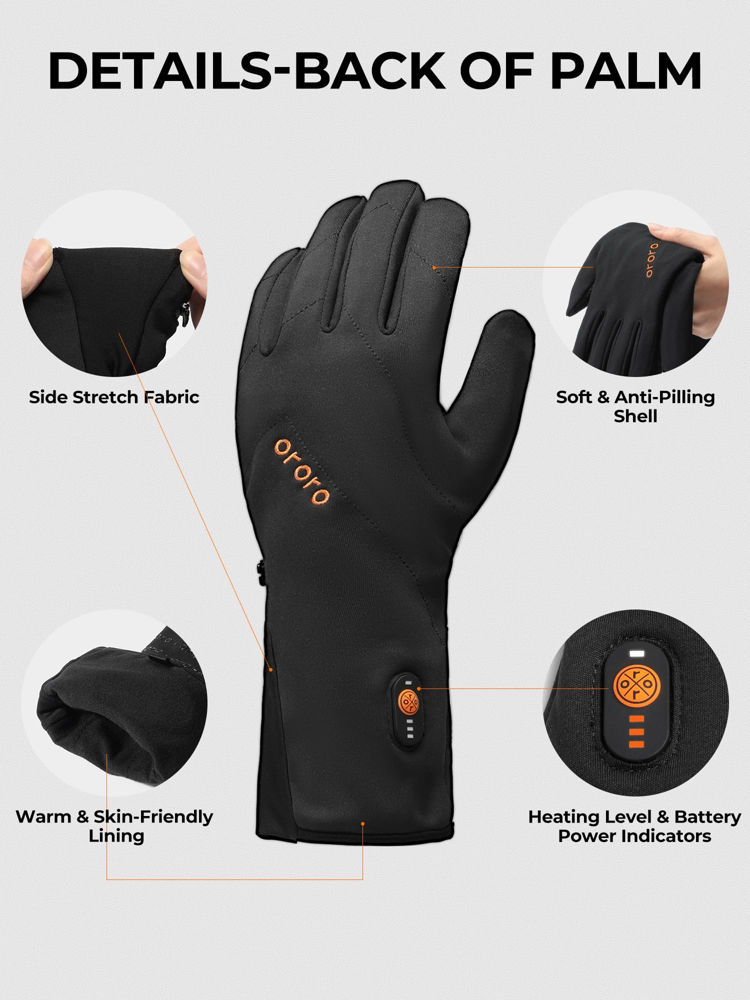 ORORO Heated Gloves Liner for Men and Women, Lightweight Heated Liner Gloves for Riding, Skiing and Arthritis Hands (Black, S)