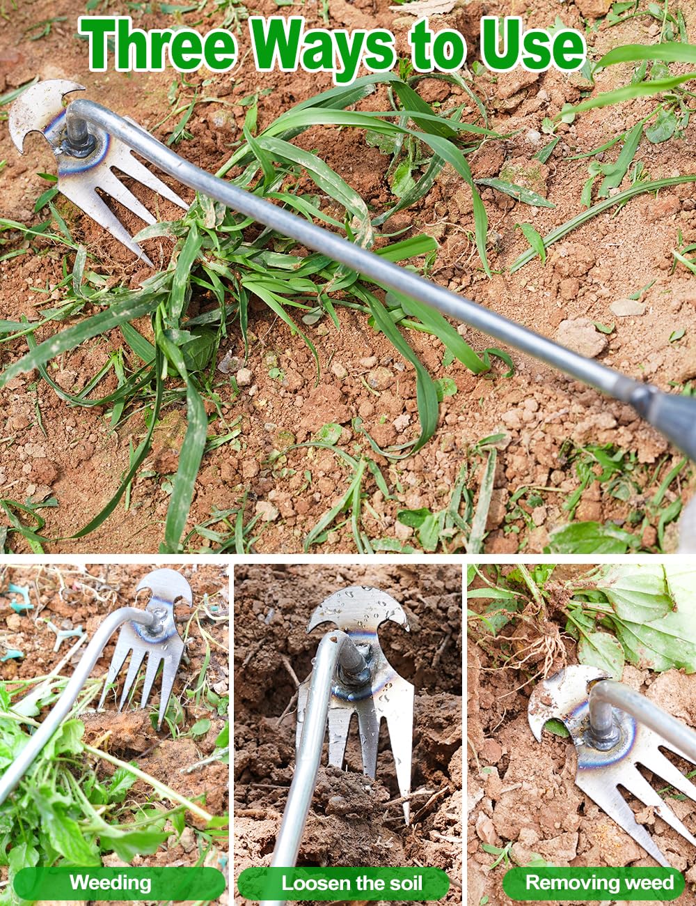 New Weeding Artifact Uprooting Weeding Tool, 16 Inch Weed Puller with 4 Teeth Manganese Steel Forged Hand Weeder, Say Goodbye to The Weeds with Weed Remover Hand Tool for Your Garden, Yard, and Farm