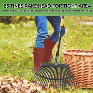 Coopvivi Garden Leaf Rakes, 6FT Rakes for Lawns Heavy Duty 25 Metal Tines 18.5 inch Wide, Adjustable Long Steel Handle, Rakes for Leaves, Gathering Shrub, Leveling Grass, Flower Beds, Yards