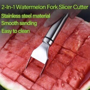 FANTEXY 3 Pieces 2-In-1 Watermelon Fork Slicer Cutter, Watermelon Slicer Cutter, Dual Head Stainless Steel Fruit Forks Slicer Knife for Family Parties Camping Party