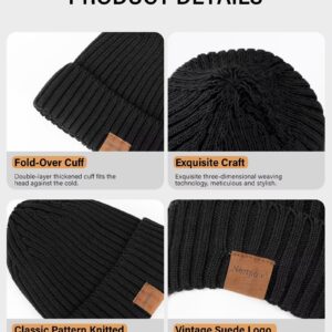 Nertpow Men's 3-Pack Thermal Fleece Lined Knit Beanie Hats for Winter