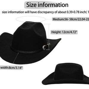 Classic-Women-Men-Western-Cowboy-Hat-Cowgirl-Hat-Wide-Brim-Outdoor-Fedora-Hat with Buckle-Belt Black