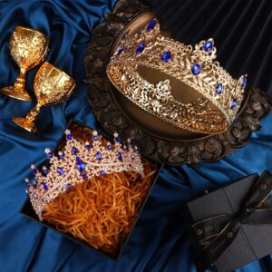 2 Pcs King and Queen Crowns Set King Crowns for Men Royal Crown with Black Rhinestone Crystal Crowns for Women Princess Crown Tiara Costume Headwear for Wedding Homecoming Party Decorations