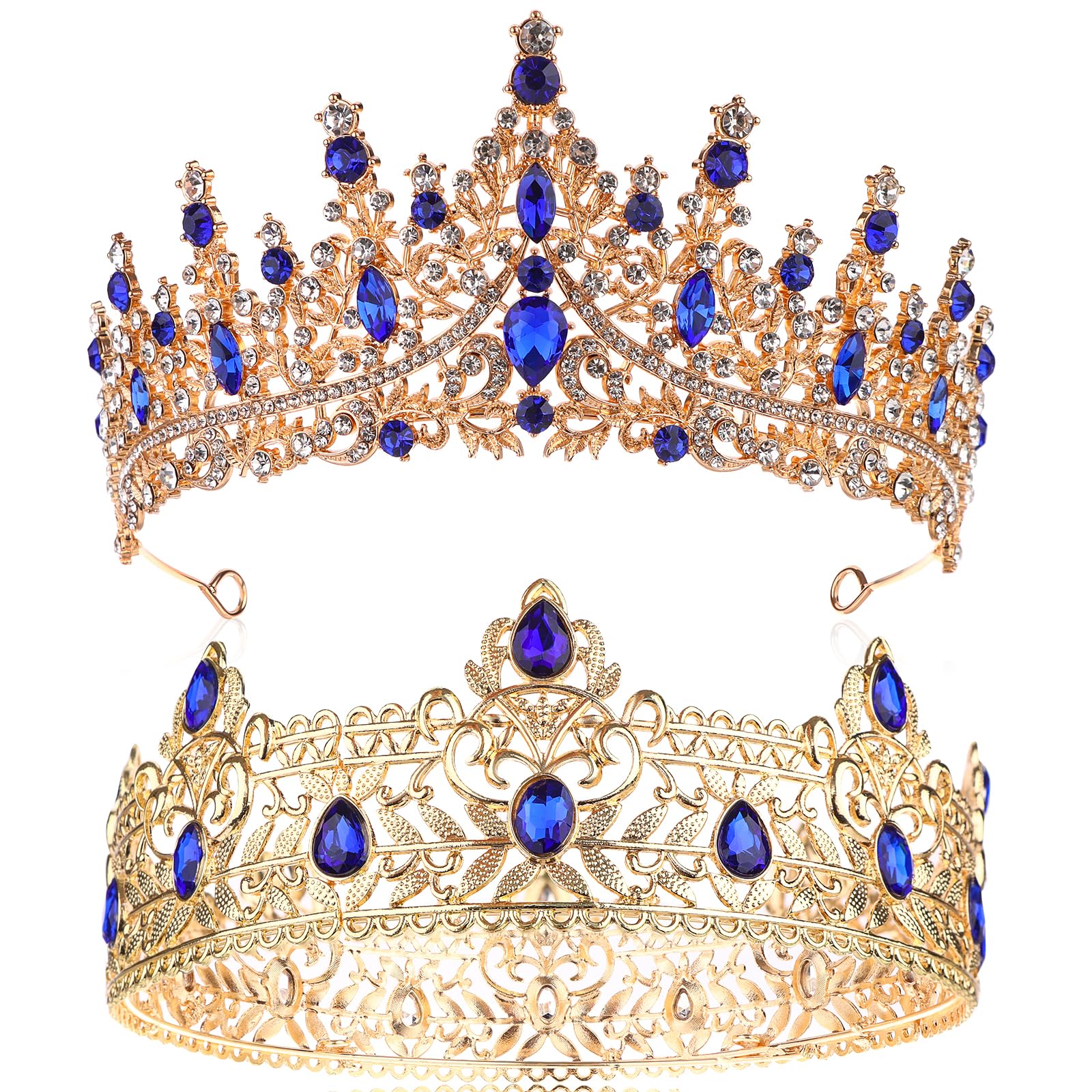 2 Pcs King and Queen Crowns Set King Crowns for Men Royal Crown with Black Rhinestone Crystal Crowns for Women Princess Crown Tiara Costume Headwear for Wedding Homecoming Party Decorations