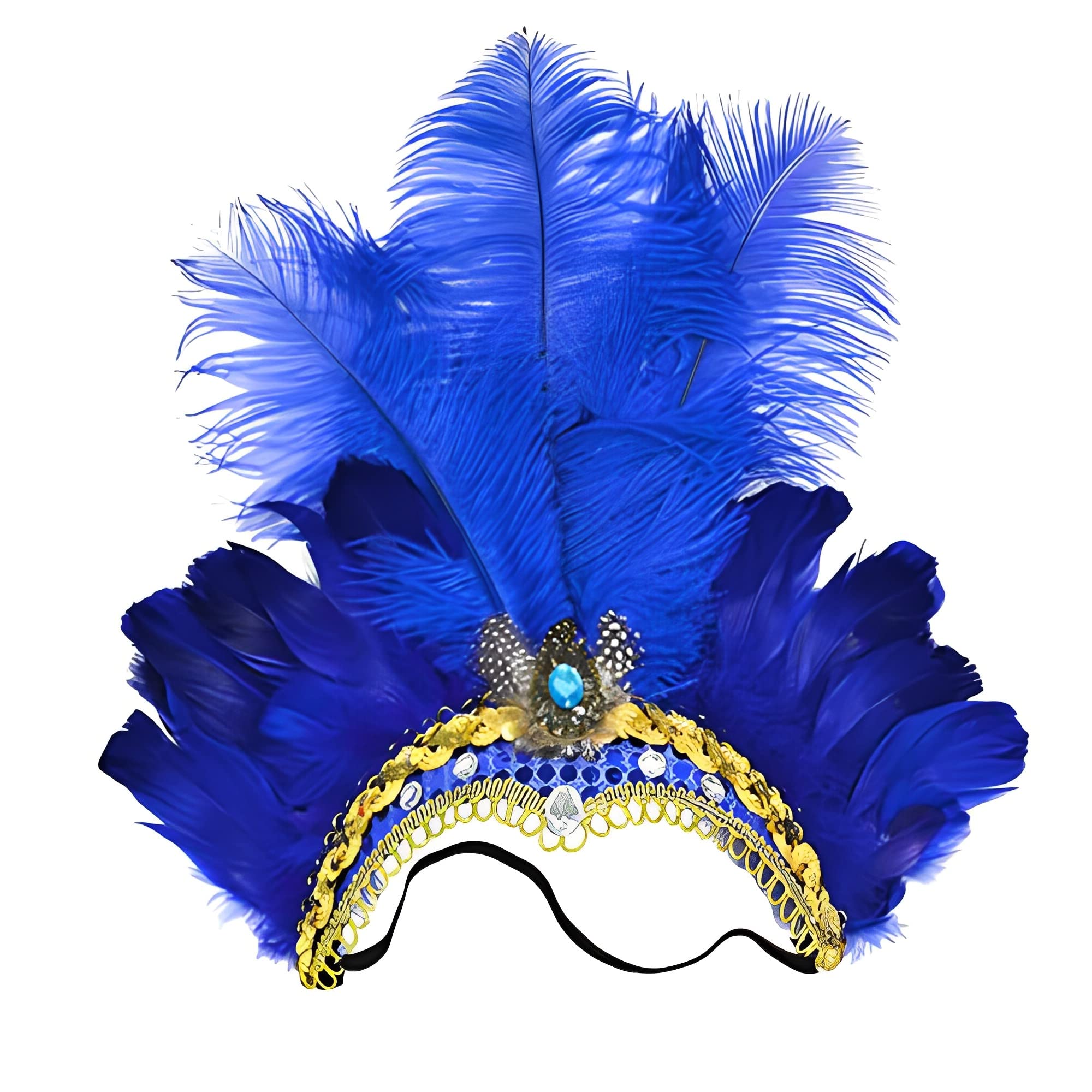 Goenb Mardi Gras Headband, Mardi Gras Headband for Women Girls Showgirl Carnival Feather Headpiece for Hawaii Costume Party (Blue)