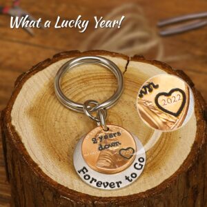 HRMYUDI 2 Year Anniversary Copper Gift Coin Keychain with a 2022 Penny, 2 Years Down and Forever To Go Key Chain Gift, Anniversary Presents for Wife Husband, Girlfriend Boyfriend