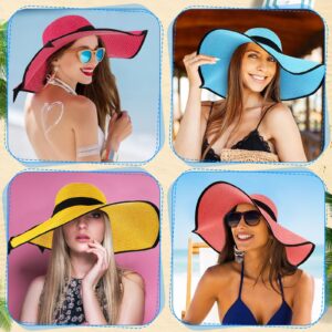 Mepase 12 Pcs Women Wide Brim Straw Sun Hats Summer Beach Hat Big Floppy Foldable Roll up Travel Hat UPF 50+(Bright Color, Cute Style) Multi Colors