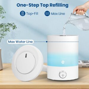 Esemoil Humidifiers for Bedroom, 2.5L Cool Mist Ultrasonic Air Humidifier with Top Fill & Quiet, 360° Nozzle, BPA Free, 25 Hour Diffuser with 8 Color Light & Auto Shut-off for Home Baby Nursery Plants