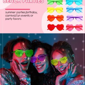 Sherr 48 Pairs Rimless Sunglasses Neon Party Supplies Glasses Plastic 80s Funky Sunglasses for Women Men (Neon Color,Heart Shape)