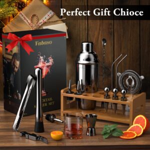 Vabaso Bartender Kit, 24pcs Bartending Kit Cocktail Shaker Set, 25oz Martini Shaker Bar Tools Set, Bar Accessories for The Home, Housewarming Father's Day