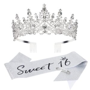 casoty sweet 16 birthday sash, tiara set with pearl pin, and decorations for girls