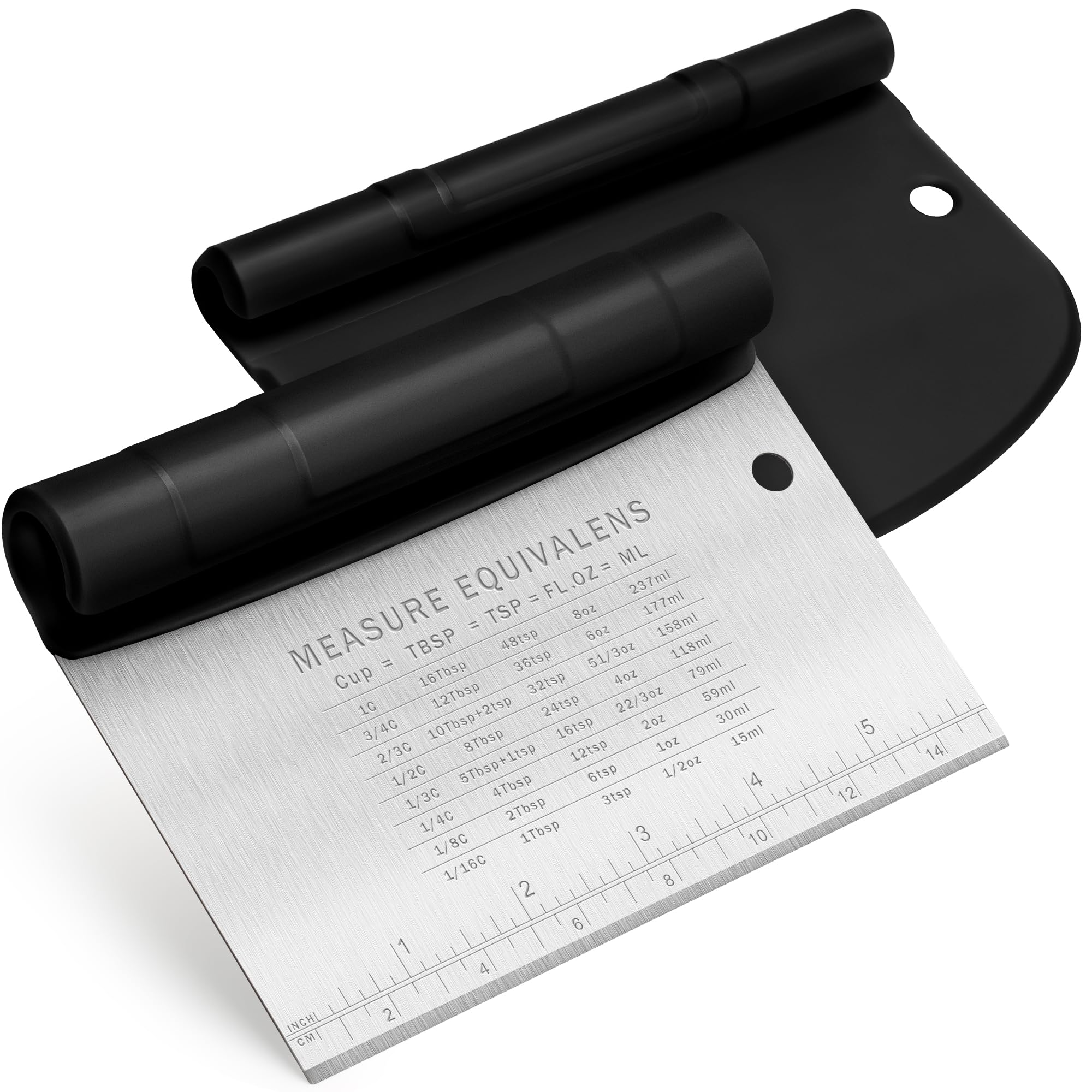 Urbanstrive Bench Scraper for Baking, Stainless Steel Dough Cutter and Scraper Tool Kitchen, Kitchen Scraper Food Scraper Tool Pizza Cutter Food Chopper, Multi-Purpose Kitchen Gadgets, Black