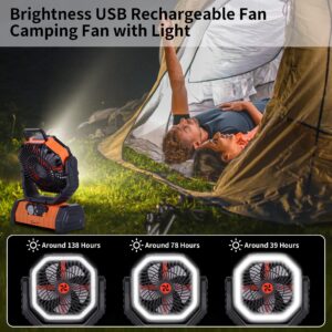 𝟐𝟎𝟎𝟎𝟎𝐦𝐀𝐡 Camping Fan Battery Powered Fan with LED Lantern, Portable Camping Fan for tents, 8H Timer & 270°Osicllating Fan Rechargeable Battery Operated Fan, USB Desk Fan Beach Fan with Hook