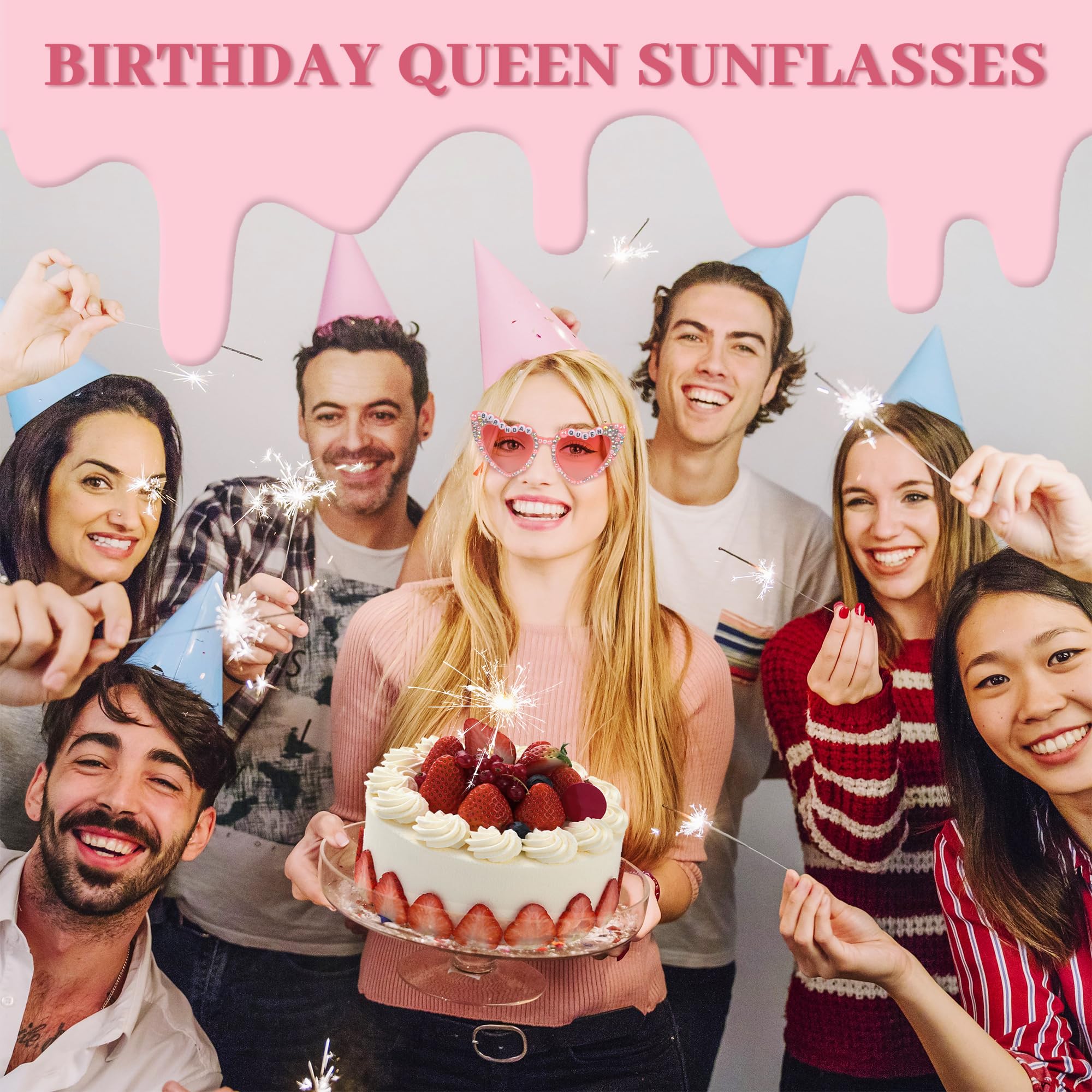 Birthday Glasses for Women- 'Birthday Queen' Birthday Sunglasses for Happy Birthday Party Gifts Accessories Party Favors (Pink)