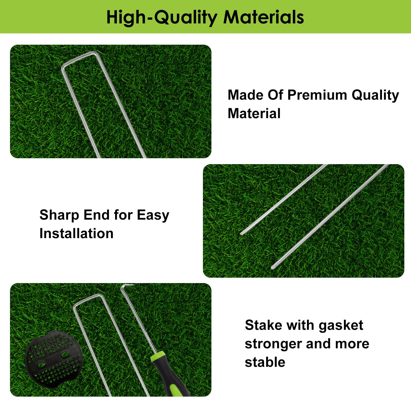 CEWOR Landscape Staples Set, 100pcs 6 Inches 11 Gauge Stakes and 50pcs Gasket, Galvanized Garden Stakes Pick Hook and SOD Pins Lawn Stakes for Barrier Fabric