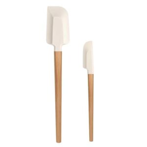 lorisarm wooden handle spatula set, 12" & 9" rubber spatula silicone spatulas for baking cooking and mixing.