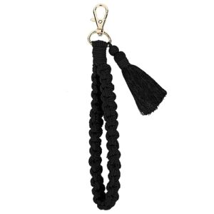 lusofie boho wrist keychain tassel wristlet keychain keyring holder key wrist lanyard for women(black)