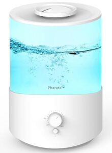 pharata® humidifiers for bedroom home, 2.5l top fill cool mist humidifier for baby with essential oil diffuser, ultrasonic air humidificador for large room indoor plants, lasts up to 28h, (white)