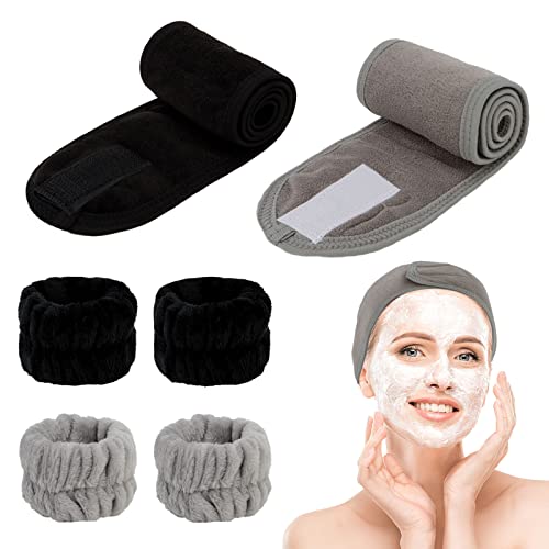 ACO-UINT 6Pcs Spa Headbands and Wrist Washbands Set, Makeup Headbands, Skincare Face Towel Wristbands for Women