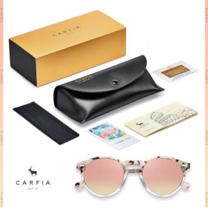 CARFIA Retro Polarized Sunglasses for Women UV Protection Acetate Classic Vintage Style Round Shades