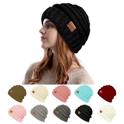 Rosoz Womens Beanies for Winter Slouchy Beanies for Women Knit Warm Winter Hats for Women Thick for Cold Weather Black